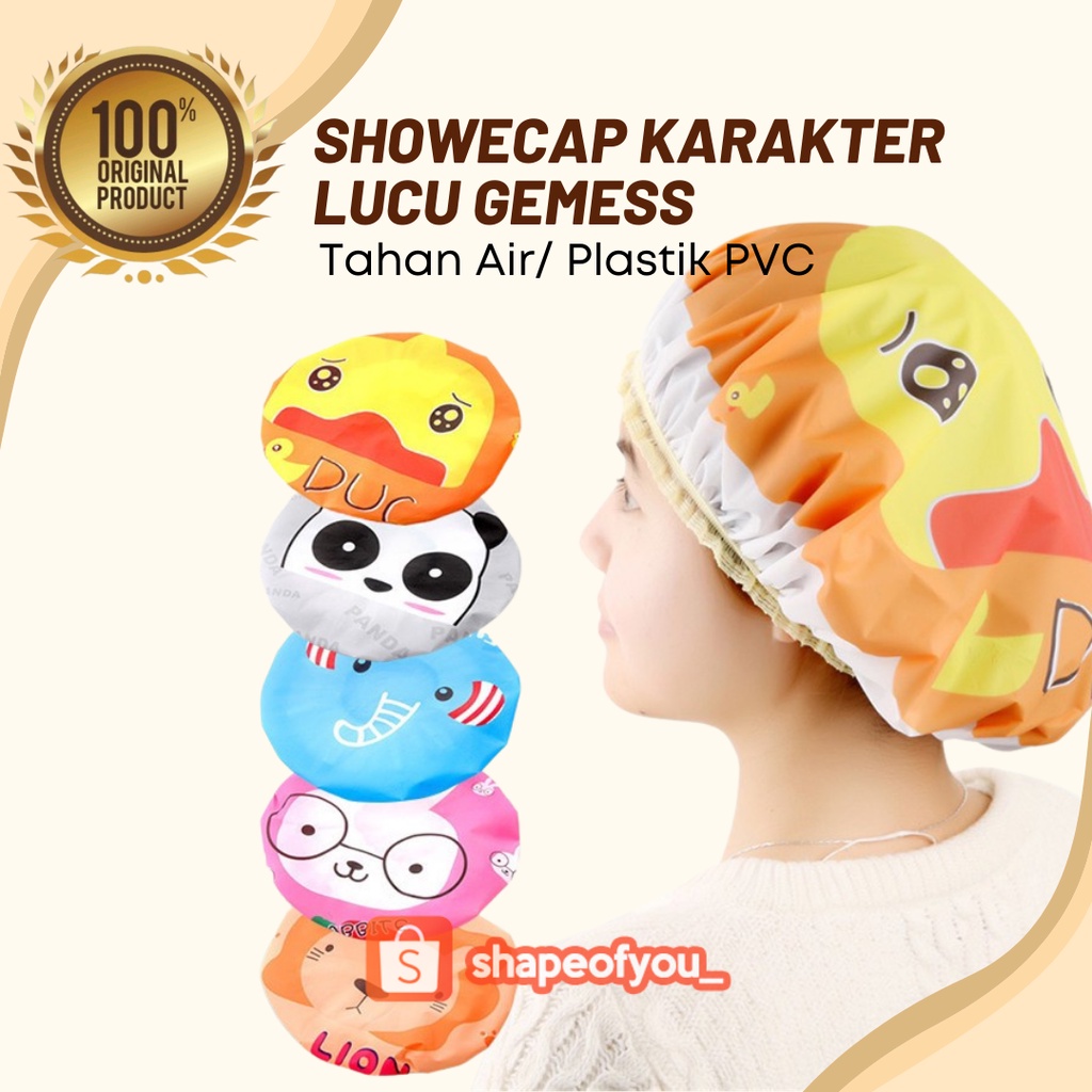 Shower Cap Topi Mandi Tahan Air Waterproof Karakter Kartun Lucu