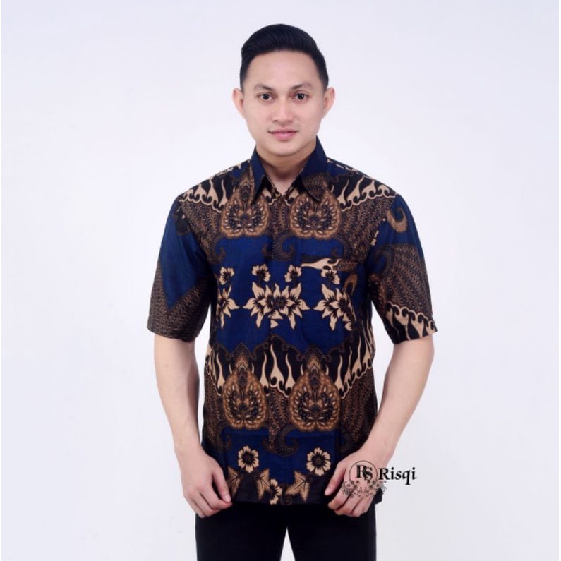 Batik Pria - Kemeja Batik Pria Lengan Pendek Katun Primis Premium Halus M L XL XXL Batik HRB026 Seragam Kantor