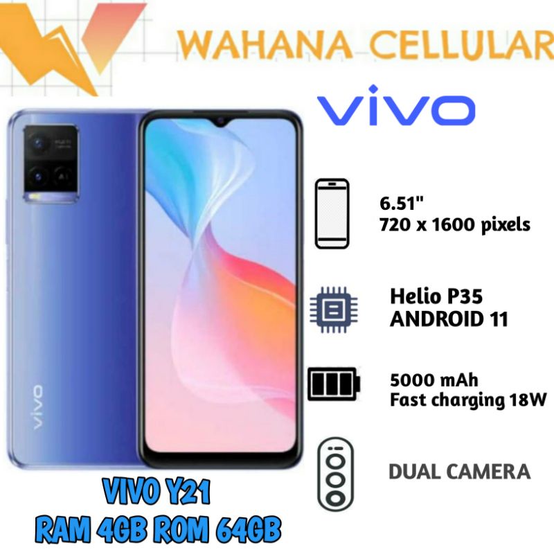 HP VIVO Y21 4/64 GB - VIVO Y 21 RAM 4GB ROM 64GB GARANSI RESMI 1 TAHUN