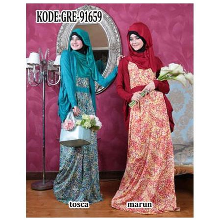 HOT PRICE Maxi Dress Syafia + Cardigan / Baju Muslim Wanita / Busana Muslimah