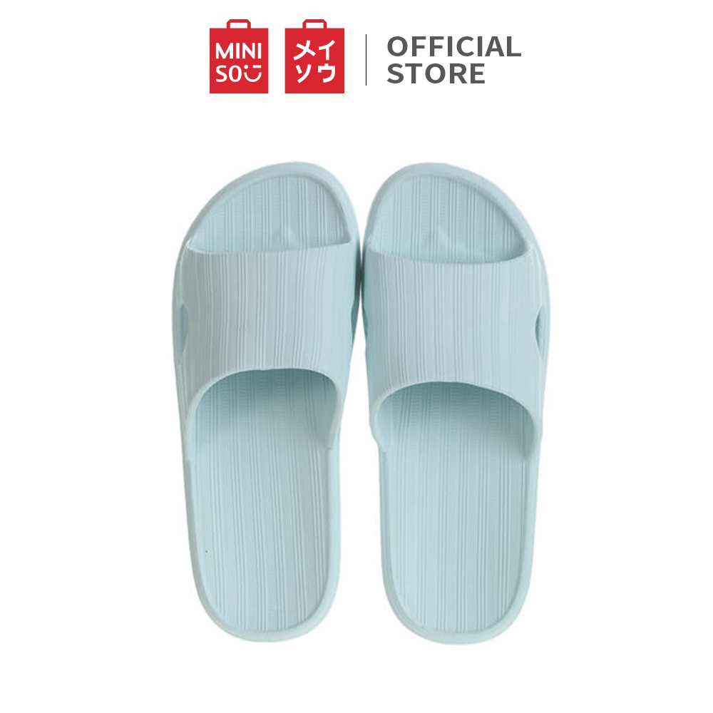 MINISO official flip flop Sandal kamar mandi wanita berbahan empuk kotak-kotak-N Light Blue, 37-38