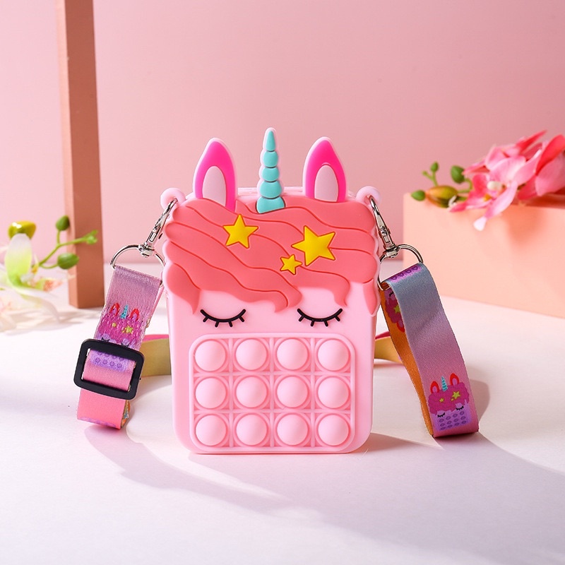 READY!! New Pop It unicorn Medium Bag Mainan Gelisah Unzip Toy Messenger Bag Wallet