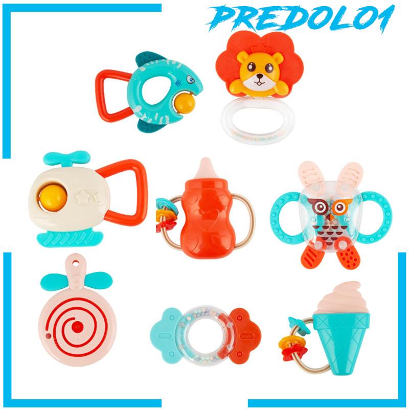 (Predolo1) 8pcs / Set Mainan Rattle Teether + Shaker Untuk Bayi Laki-Laki / Perempuan 3-12 Bulan