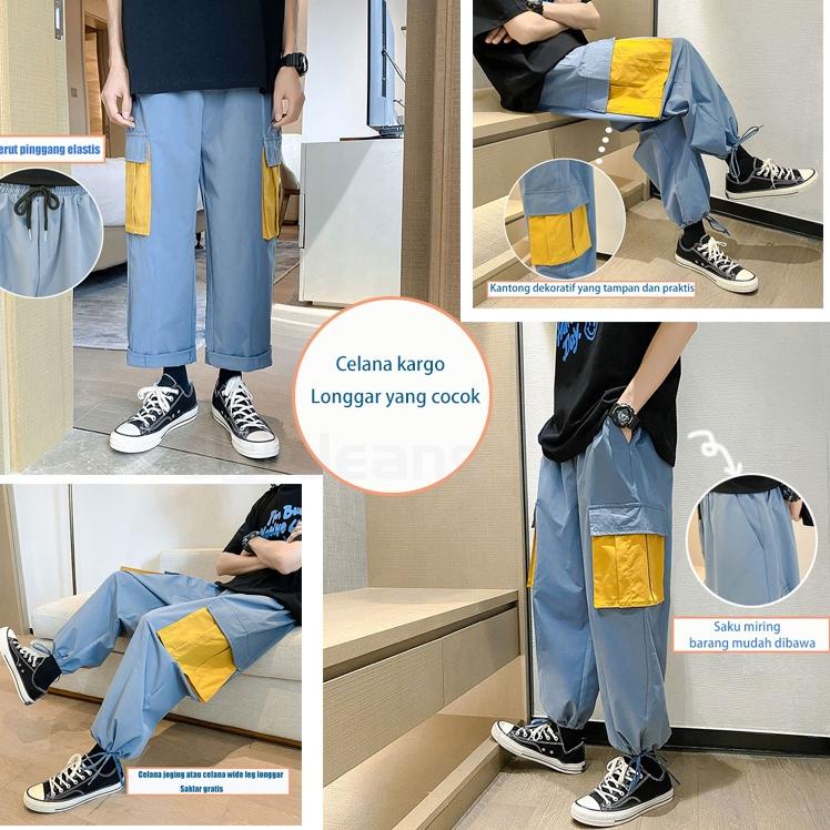 LANGSUNG ATC.. Celana Kasual Pria Korea All-Match Longgar Kaki Lebar Hip-Hop Celana Jogging Celana 2