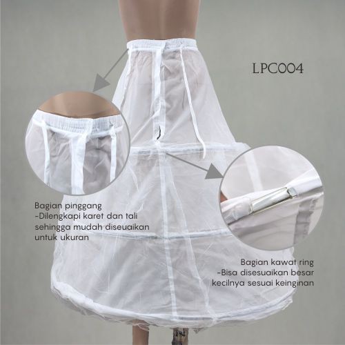 LENKA Rok Dalaman Gaun Pengantin Bridal Petticoat Pengembang Dress Putih 3 Ring LPC004