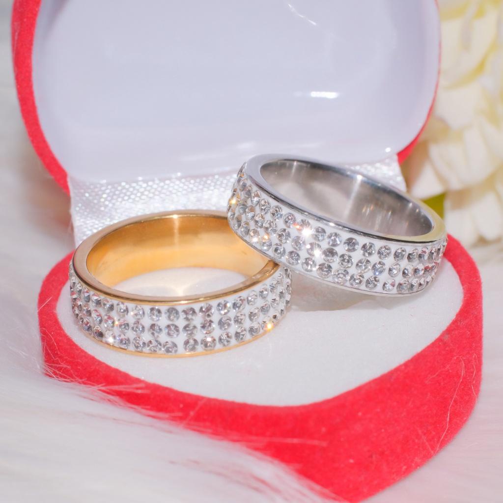 Cincin titanium full permata bahan koin anti alergi gratis kotak cincin