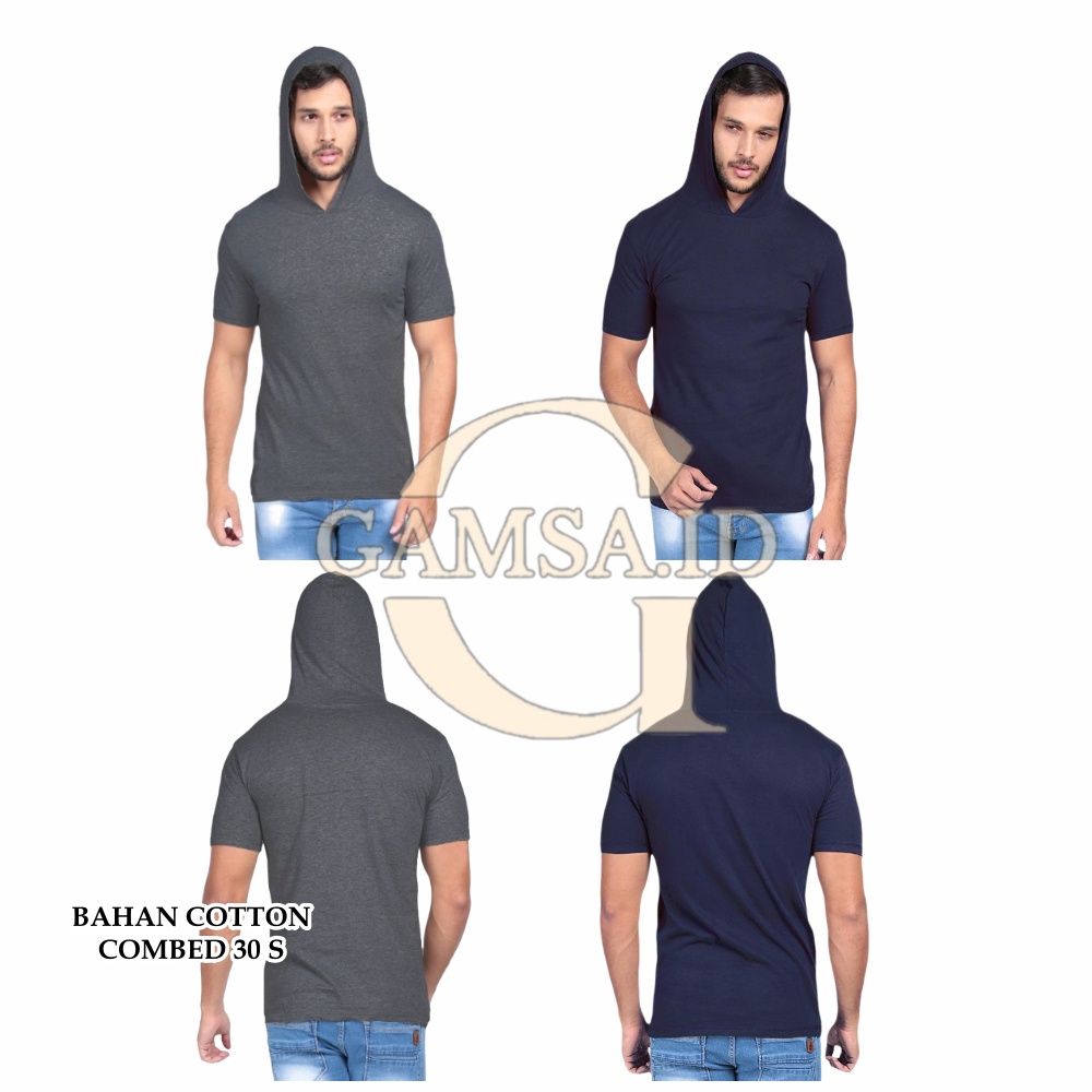 KAOS POLOS HOODIE PRIA WANITA - BAJU HODIE TSHIRT COTTON COMBED 30S LENGAN PENDEK