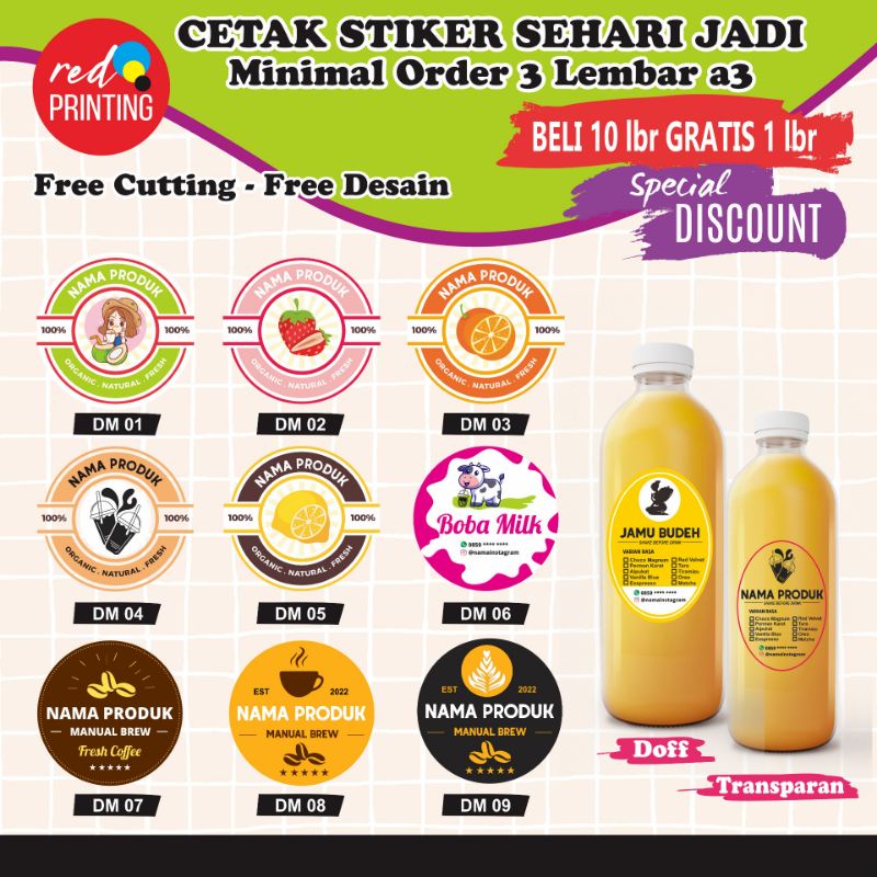 CETAK STIKER MINUMAN WATERPROOF VINYL TRANSPARAN