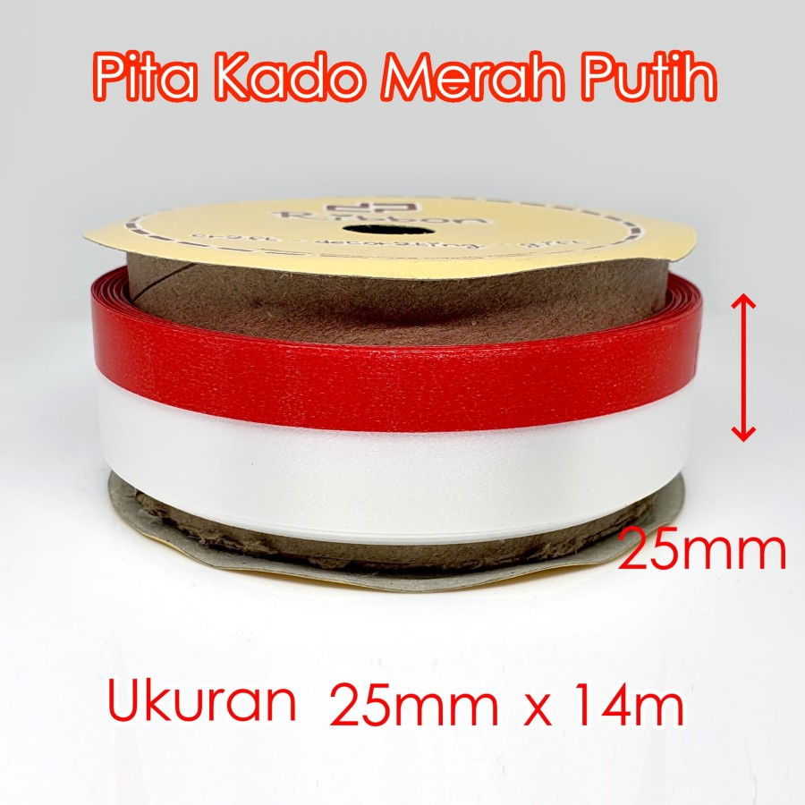 Pita Kado Merah Putih 25mm x 14m Ribbon Bendera Indonesia Merdeka Warna Warni Gift Hadiah Parcel Parsel Ulang Tahun Anniversary Birthday Party Wisuda Graduate Bouquete Bucket Pesta Bunga Prakarya Kerajinan Craft Crafting Art Grosir Prakarya Malang