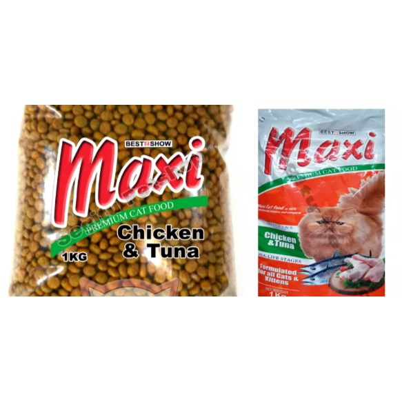 MAKANAN KUCING MURAH MAXI CAT FOOD CHICKEN AND TUNA 1 KG TERLARIS