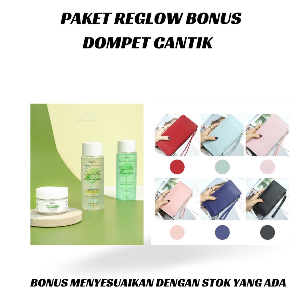 Paket Skincare Glowing Treatment Reglow / Pemutih Pencerah Wajah Free Pouch Premium Termurah-PAKET BONUS DOMPET