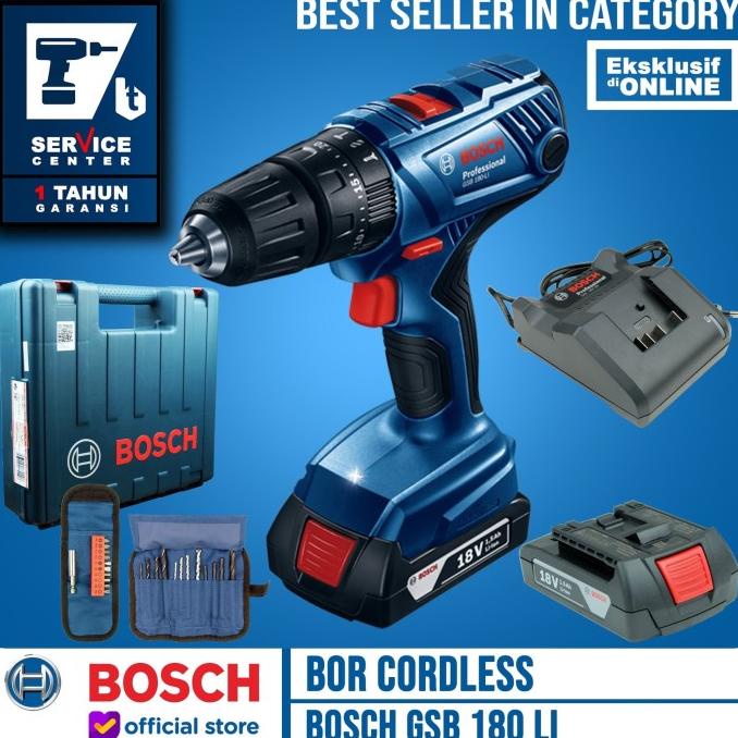 Bosch Bor Tembok Baterai Cordless GSB 180 LI 18V FREE Mata Bor & Obeng