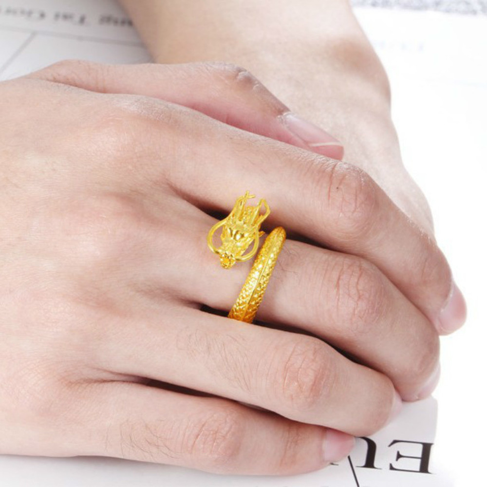 Cincin Pernikahan Model Terbuka Bahan Titanium Steel Plating Gold 18k Desain Phoenix Naga Adjustable Untuk Priawanita