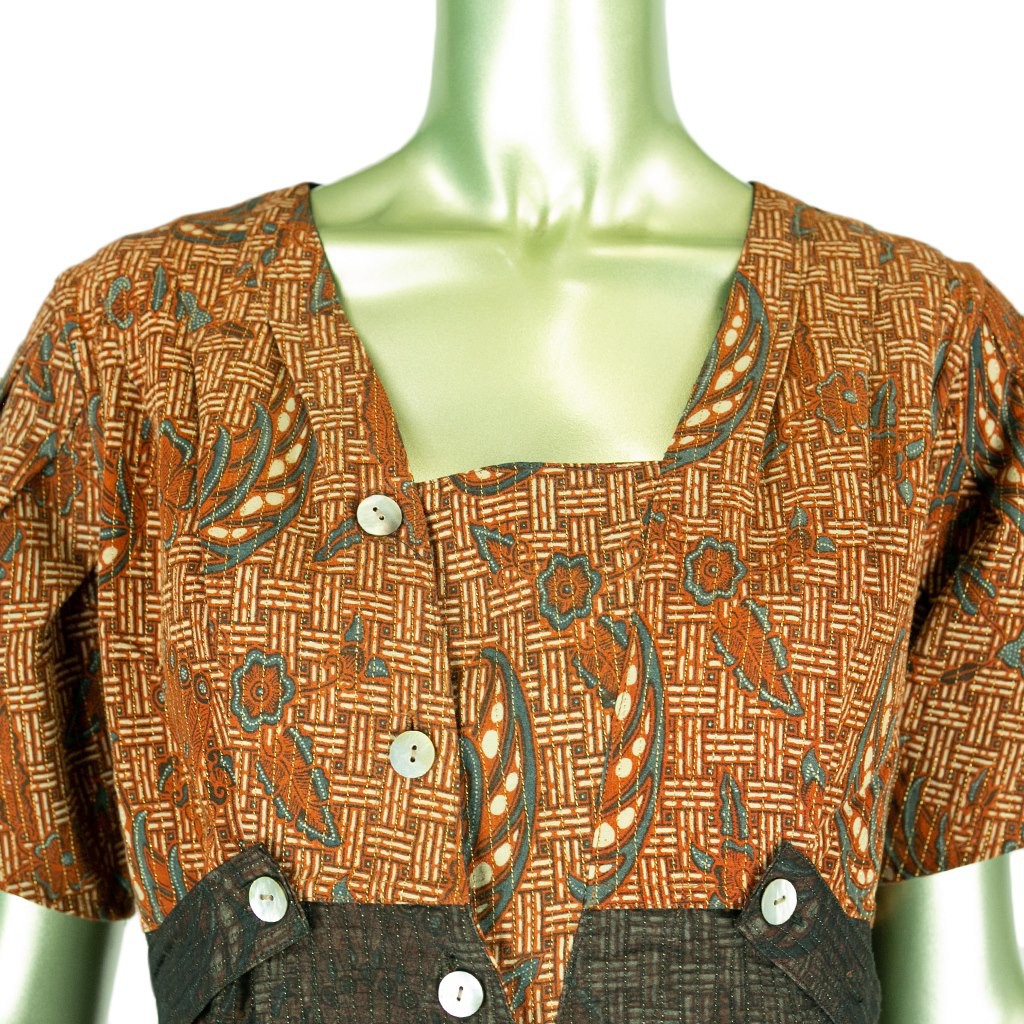 DRESS BATIK LAWASAN TINDIS BENANG EMAS BAJU TERUSAN WANITA SHORT SLEEVE