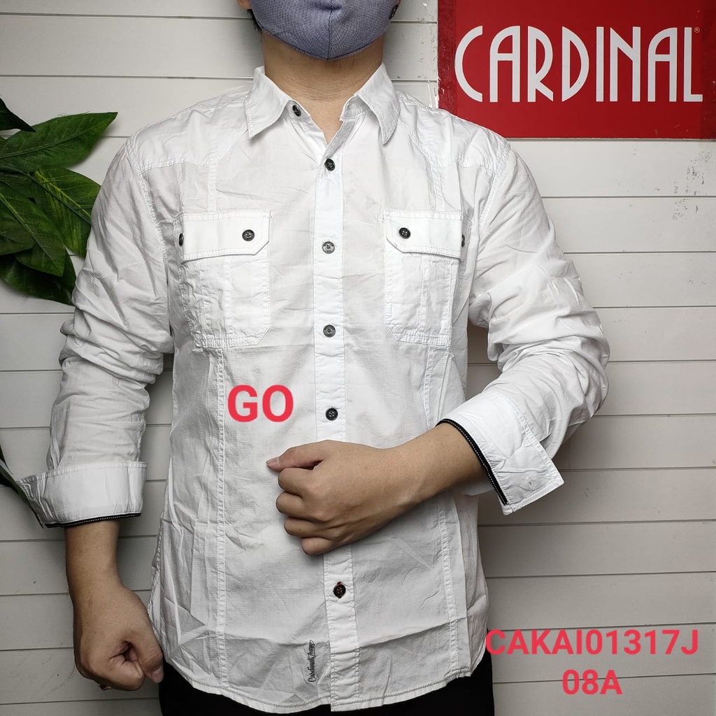 gof CARDINAL KEMEJA PUTIH Slimfit Hem Cowok Pakaian Pria Baju Atasan Lengan Panjang Original