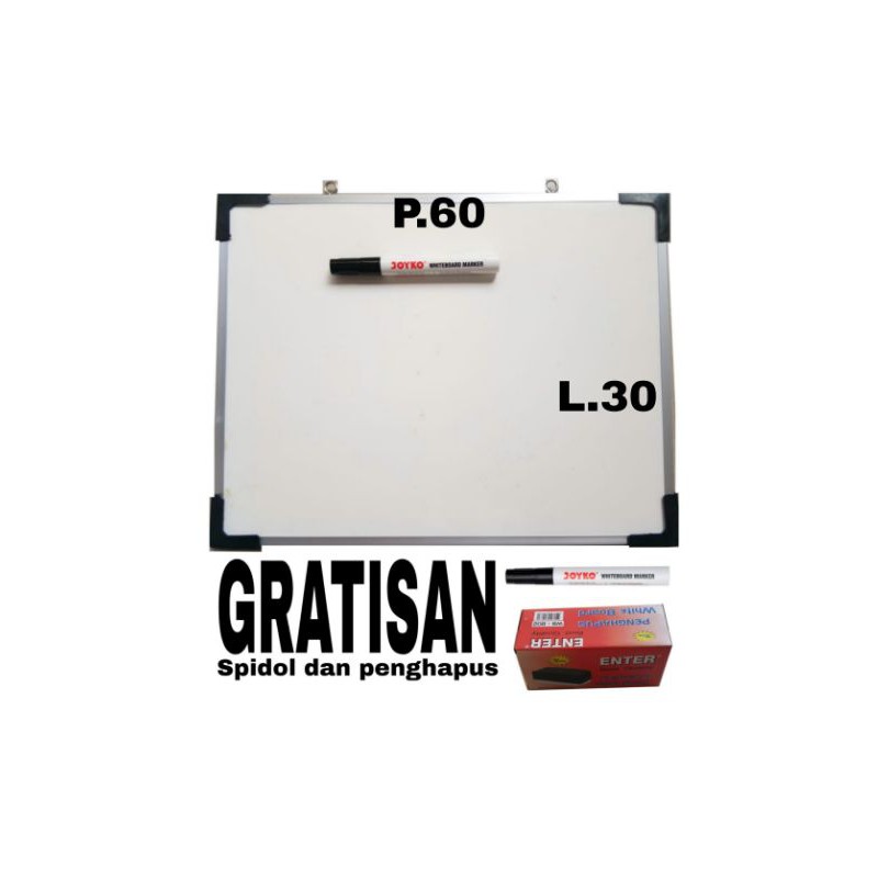 

whiteboard papan tulis 60×30(free spidol&penghapus)