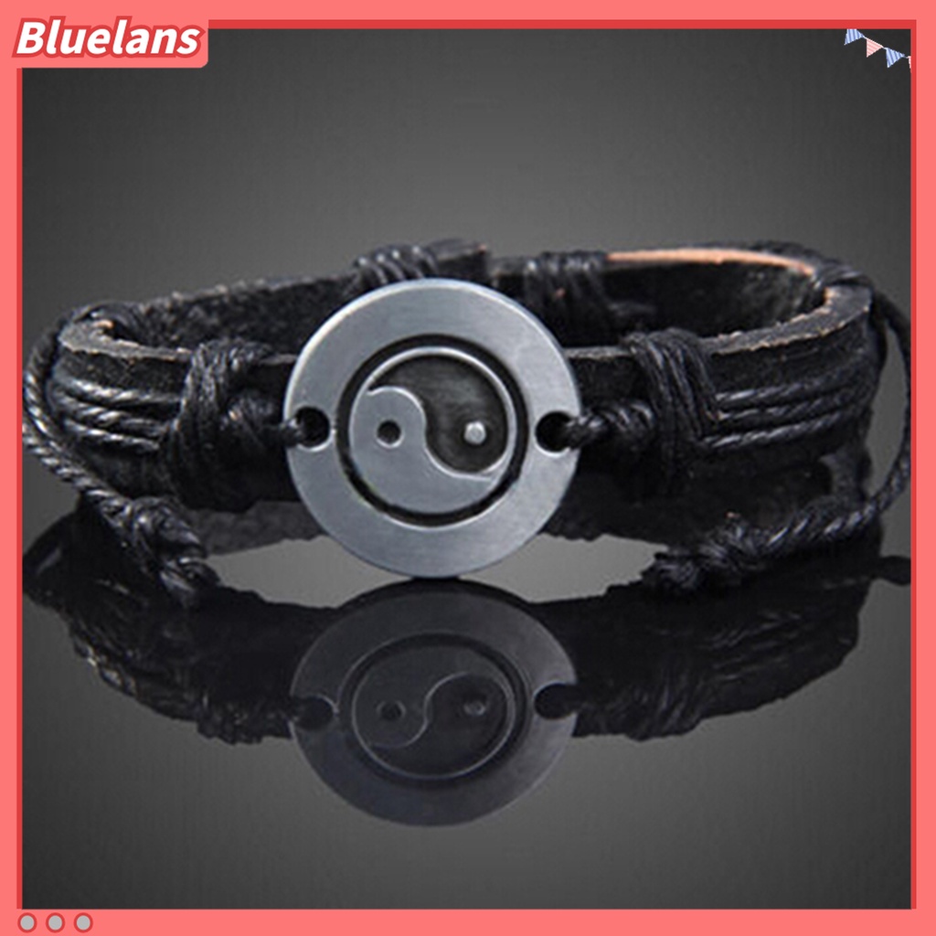 Gelang Tali Kulit Imitasi Multilayer Charm Infinity Untuk Unisex