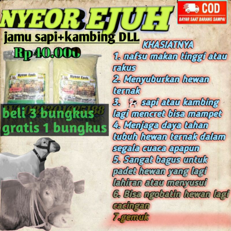 

JAMU HERBAL NYEOR EJUH, NAFSU MAKAN, PENGGEMUKAN,SAPI/KAMBING,DLL