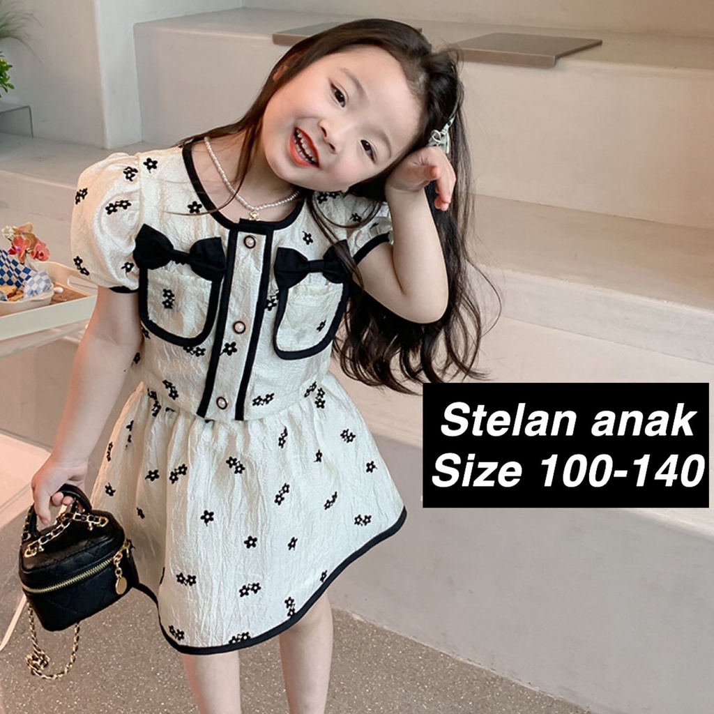 (LOLI-JKT) BS-269 STELAN ANAK CEWEK PITA POCKED BUNGA + ROK SIZE 100-140