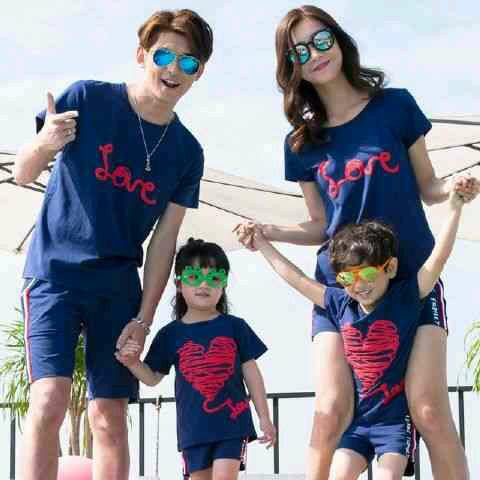 VC96 Baju Atasan Love Babyterry Couple Family Dapat 4 Blouse Ayah Uk L + Ibu M + 2 Anak Usia 2-5th