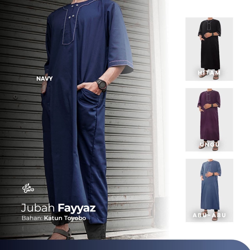 Baju Jubah Gamis Pria Saudi Model Fayyaz Qomishu Original Gratis Peci