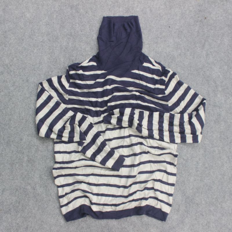 Sweater Rajut Turtleneck Basic House Stripe Navy White Bone Laris Murah