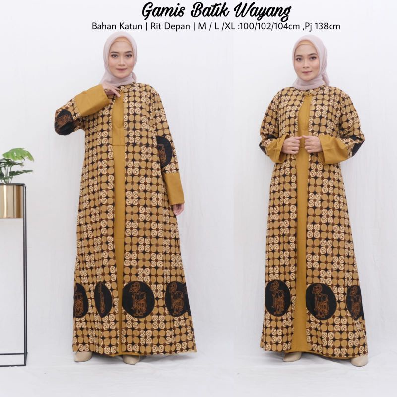 Gamis Batik Motif Kawung Kombinasi Wayang- Naira Batik