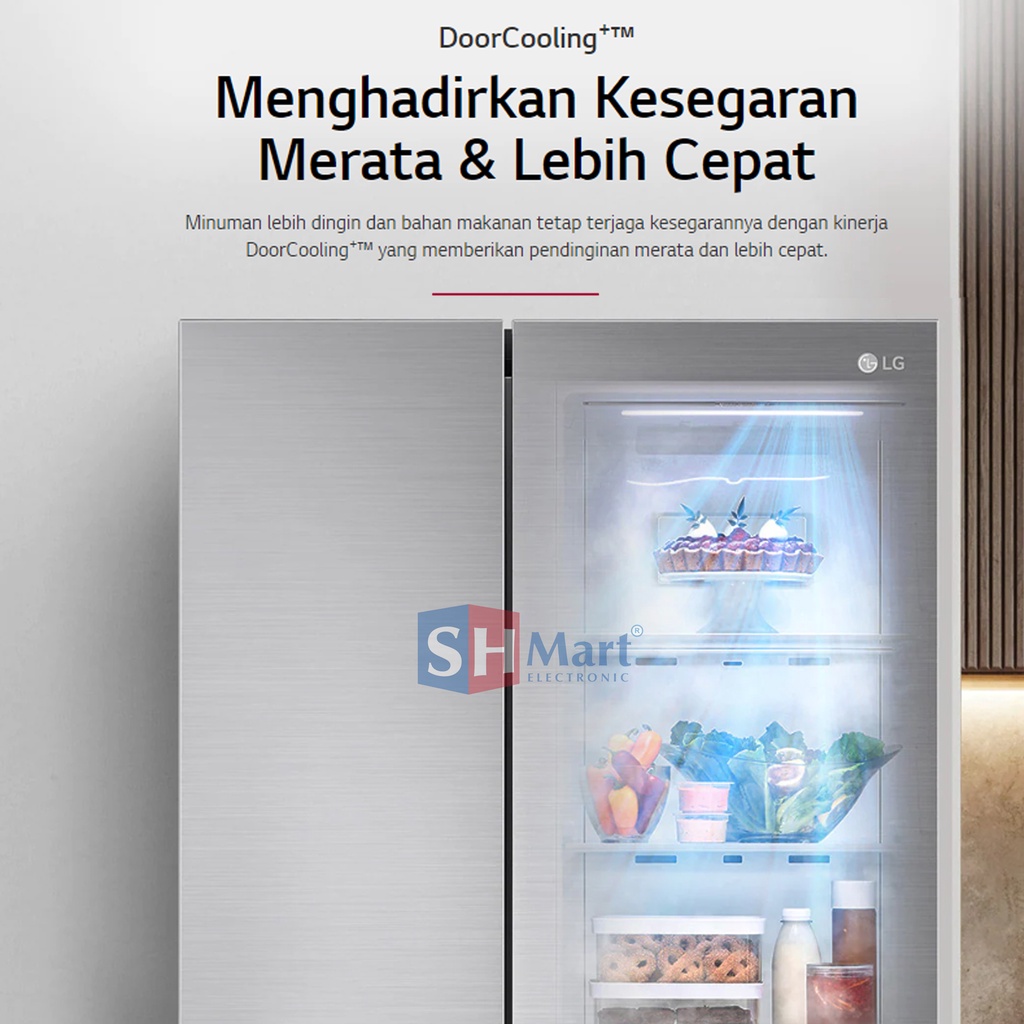 KULKAS LG SIDE BY SIDE GC-B257SLVL KAPASITAS 694 LITER INVERTER HEMAT LISTRIK NEW GARANSI RESMI