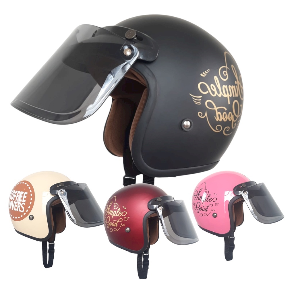 Helm Bogo Dewasa Wanita Kaca Datar Full Leher Retro SNI