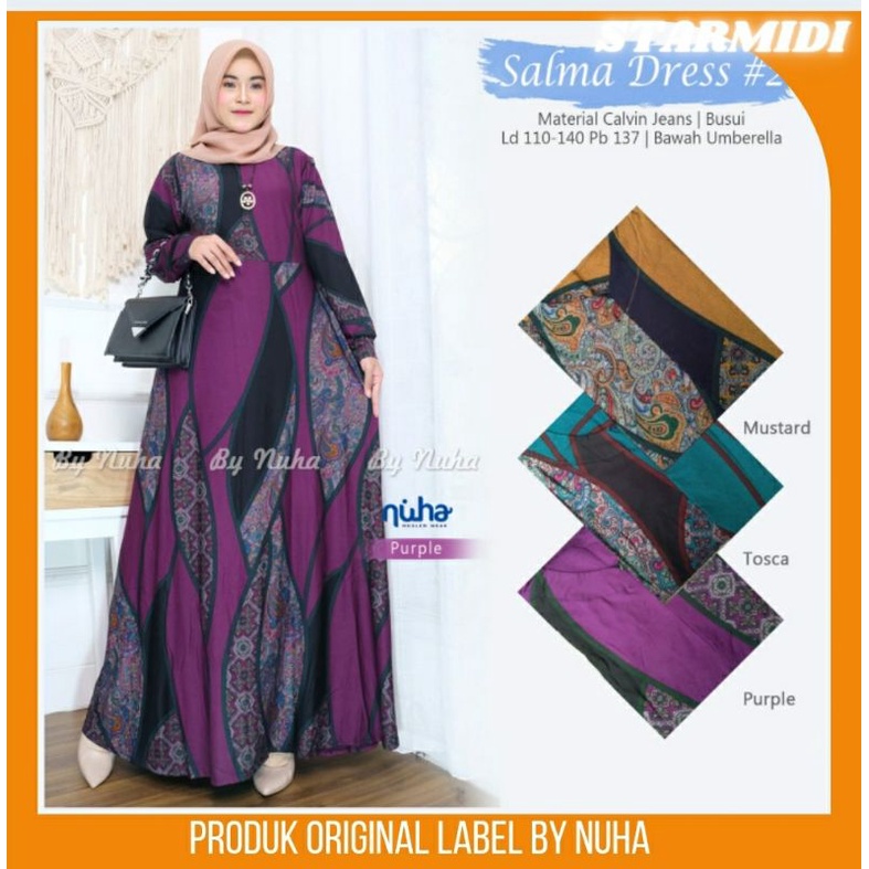 Salma Nuha Gamis Bahan Calvin Jeans Busui Size Jumbo