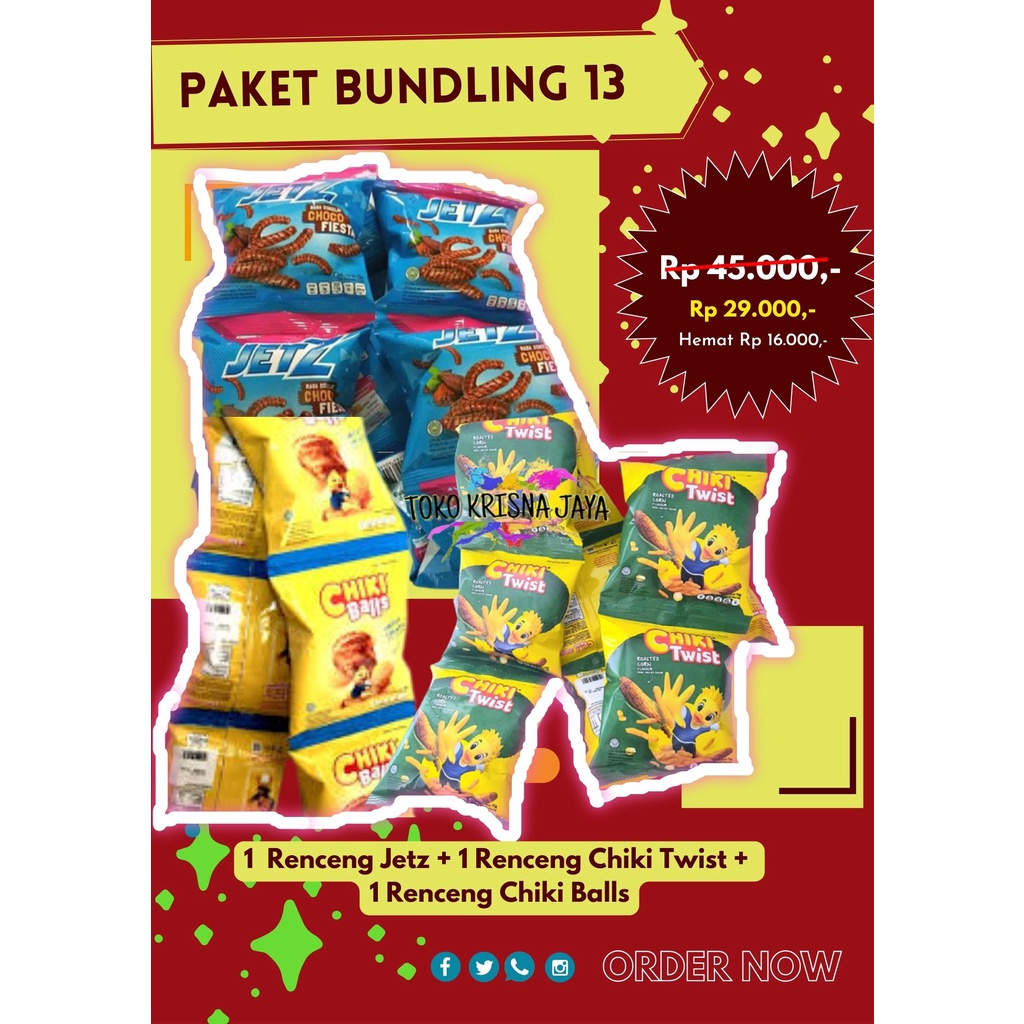 

PAKET BUNDLING 13 SNACK CHIKI TWIS | JETZ | CHIKI BALLS