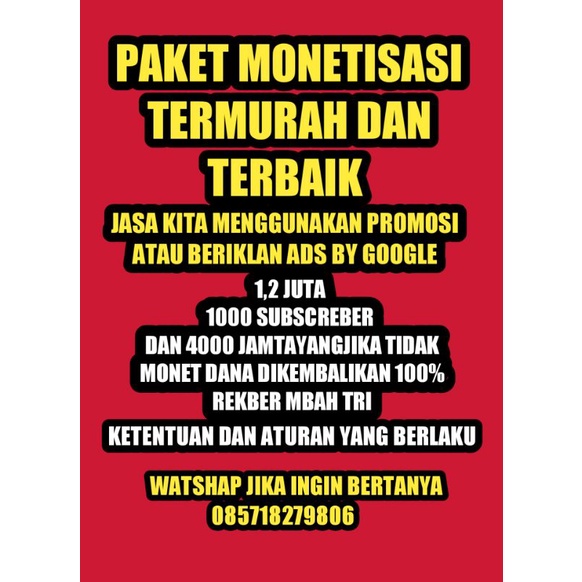 PAKET MONETISASI YOUTUBE BERIKALN ADS BY GOOGLE