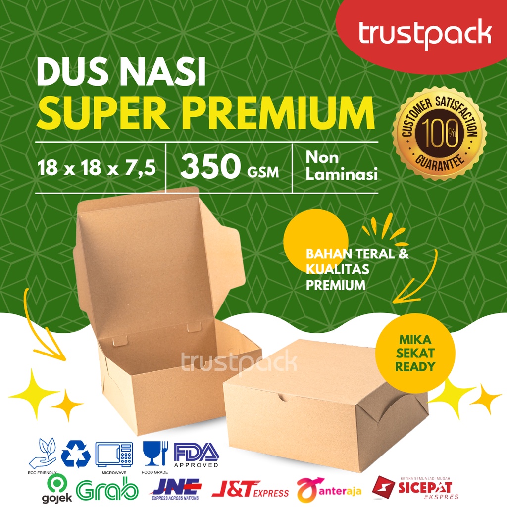 DUS NASI 18x18 KOTAK NASI KRAFT PAPER / COKLAT PALING TEBAL 350 GSM