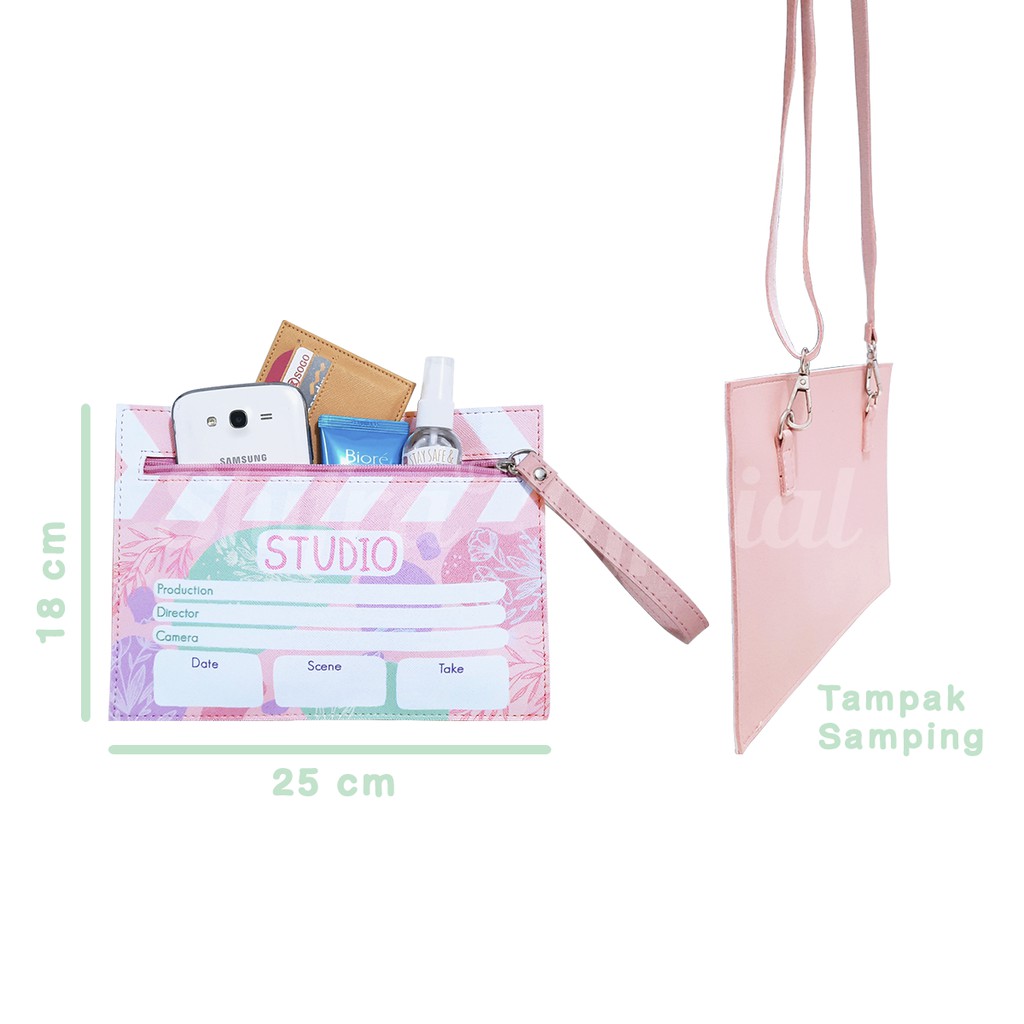 Shifra Tas Selempang Kotak Motif Studio Film Gray Pink