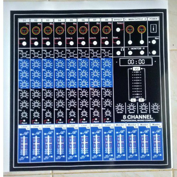 Stiker mixer 8ch khusus untuk kit tokoan yamaha 8pot, ukuran 40cm x 40cm panjang pot geser 5cm