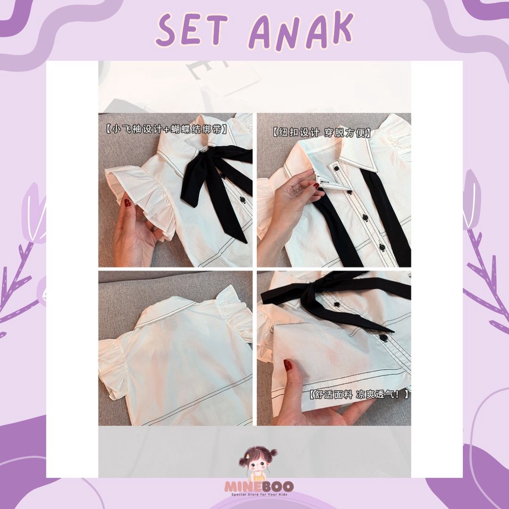 mineboo SET HILLARY BLACKWHITE EBV Baju Setelan Anak Perempuan Import Berkualitas