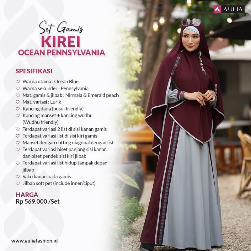 SET GAMIS SYARI KEKINIAN AULIA FASHION "KIREI OCEAN PENNSYLVANIA" GAMIS SIMPLE ELEGAN BAHAN NIRMALA