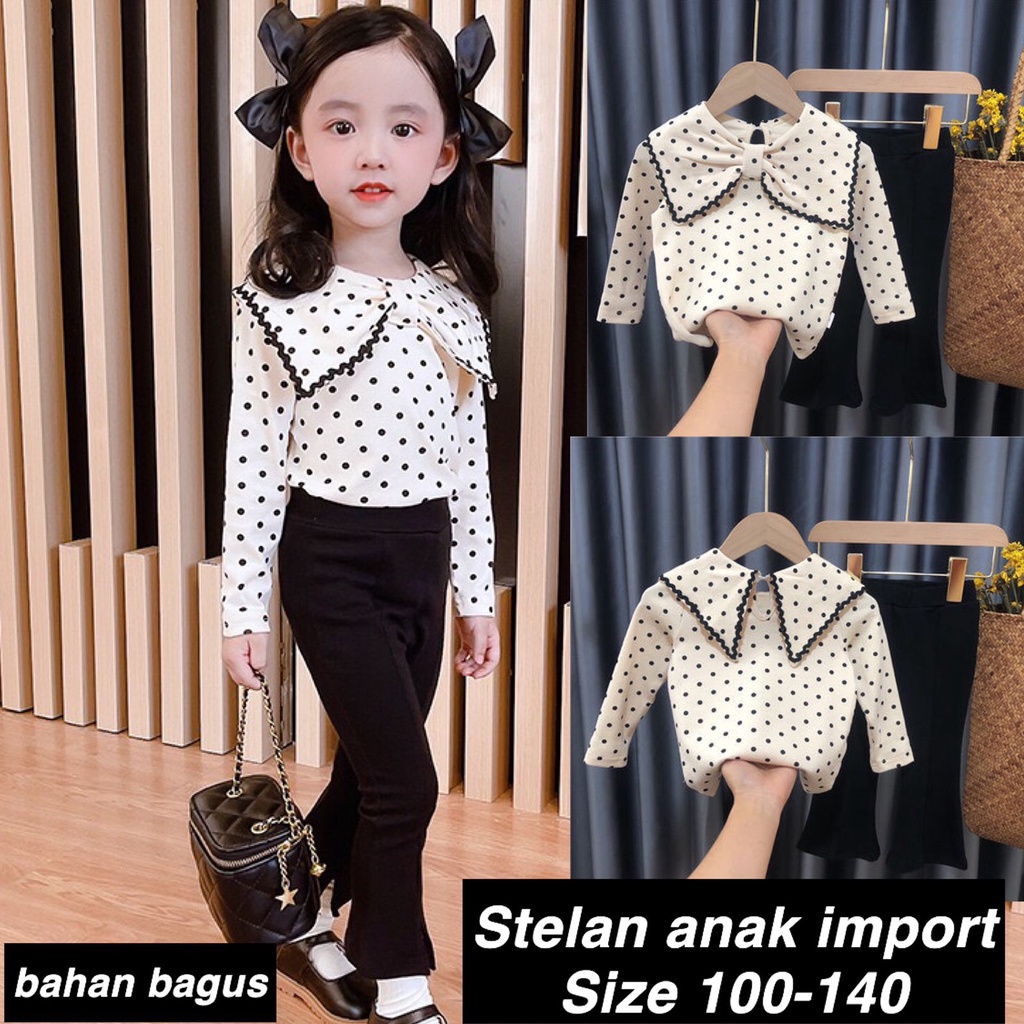 (LOLI-JKT) BS-134 STELAN ANAK CEWEK PITA POLKA CREAM 100-140