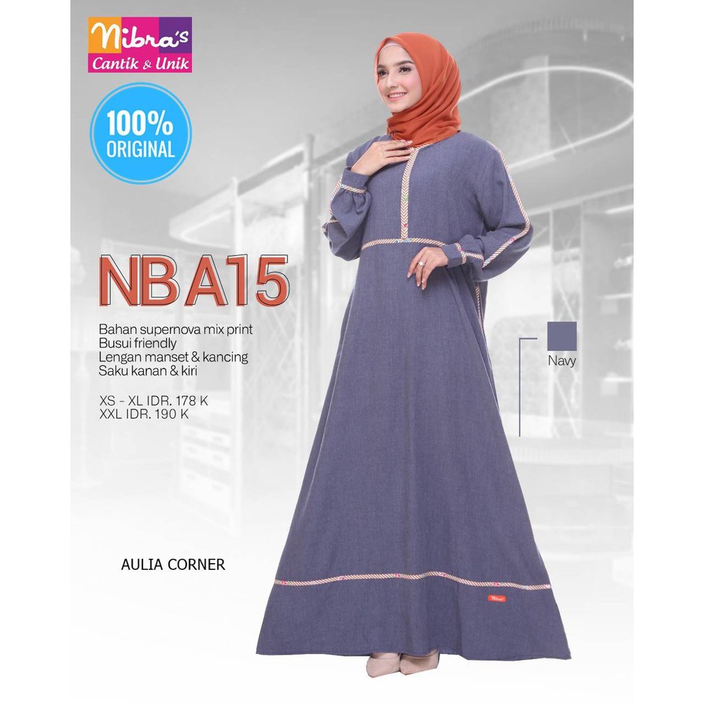 Gamis Wanita Tanpa Lengan Gamis Terbaru Nibras NB A15 Navy ORIGINAL Pilihan Semua Wanita