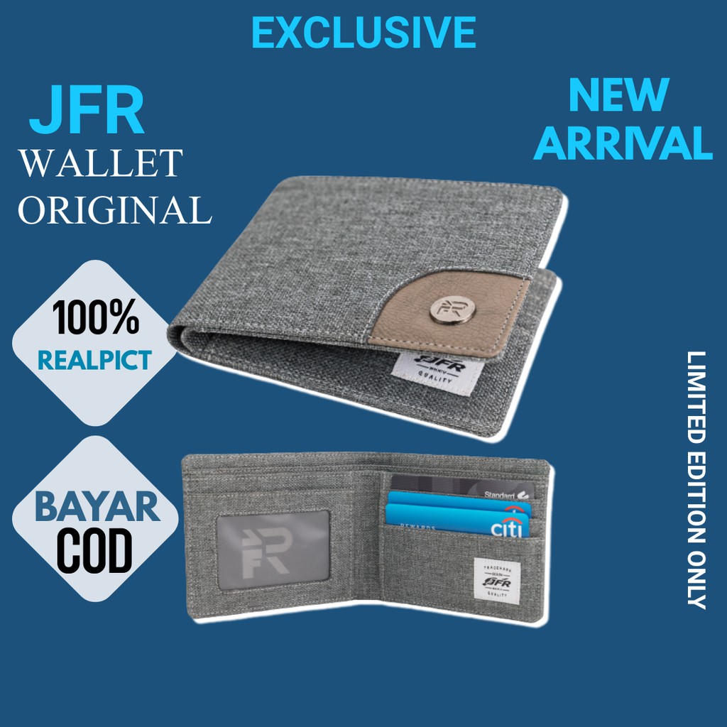 JFR Dompet Pria Kulit Kanvas Dompet Laki Laki Dompet Cowok Kulit Kanvas Keren Grey JSHOP02
