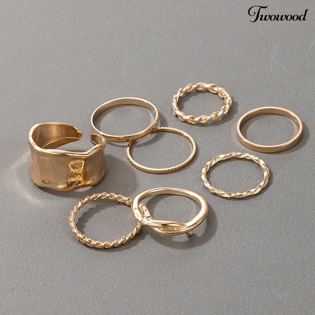 8pcs / Set Cincin Bahan Alloy Bentuk Kepang Tidak Teratur Untuk Aksesoris Perhiasan