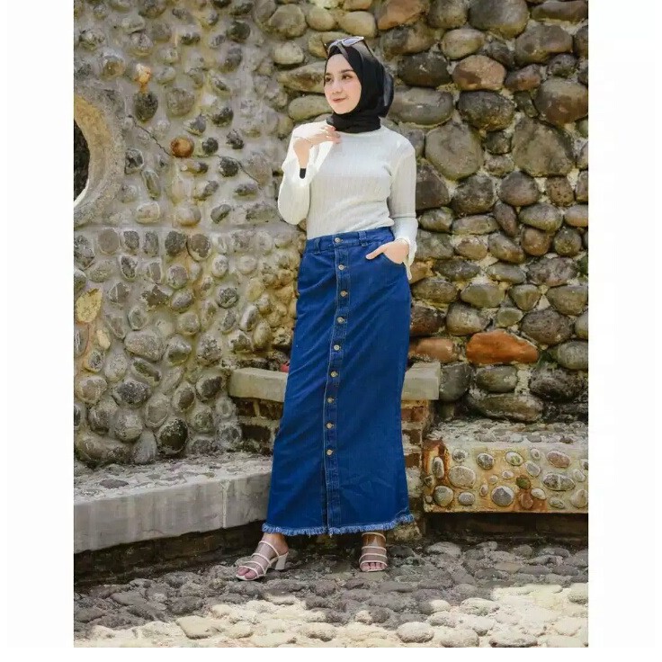 ROK BUTTON RAWIS // SKIRT BUTTON RAWIS // ROK JEANS PANJANG // ROK JEANS BUTTON // MAXI SKIRT JEANS