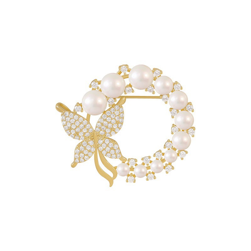 [ 1Pc  Pearl and Rhinestone Circle Brooches Butterfly Brooch Pins ] [ Party Wedding Jewelry Gifts ]