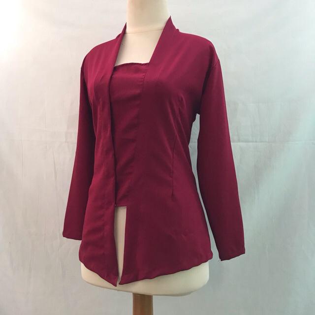 Kebaya bali mostcref bed kutu baru tangan panjang-Marun