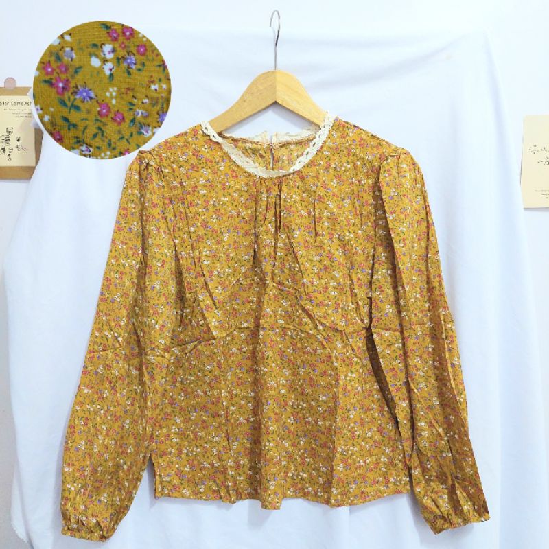 【BISA COD】Chiffon Lace Floral Blouse wanita Lengan Panjang summer atasan blus import cewek-Motif 40