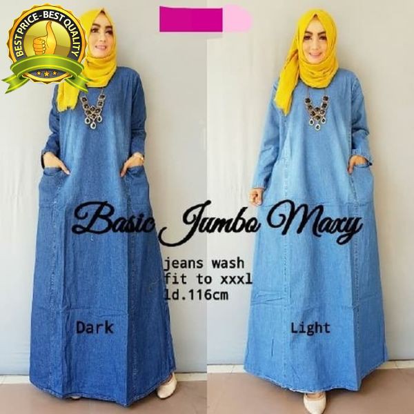 Harga Jumbo Gamis Polos Jeans - Biru Muda Bagus