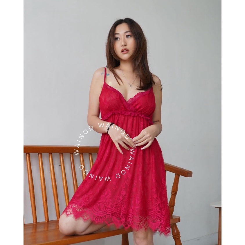 wainodshop LYRA sexy lingerie babydoll dress premium-MAROON FANTA