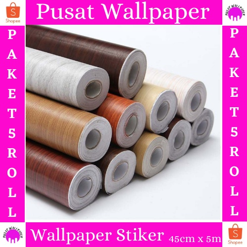 TERLARIS - PAKET 5ROLL WALLPAPER STIKER DINDING PREMIUM HIGH QUALITY MOTIF SERAT KAYU BEST SELLER GH051/GH052/GH161