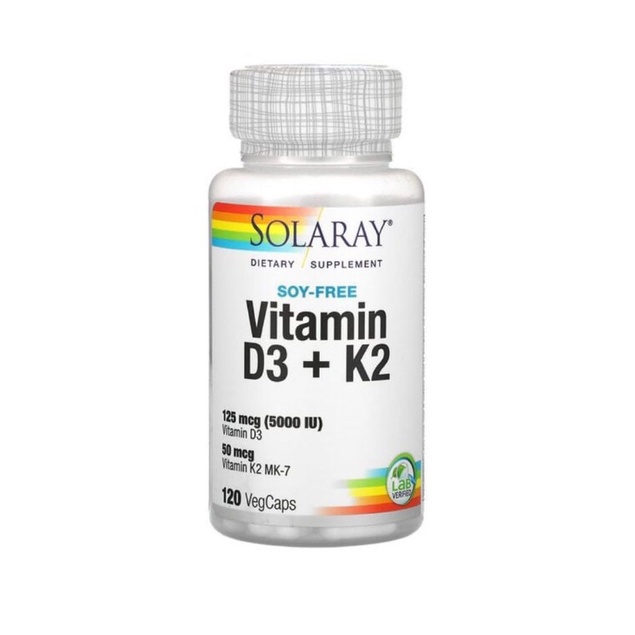Solaray Vitamin D3 + K2 5000 IU 120 Vegan Caps Original USA