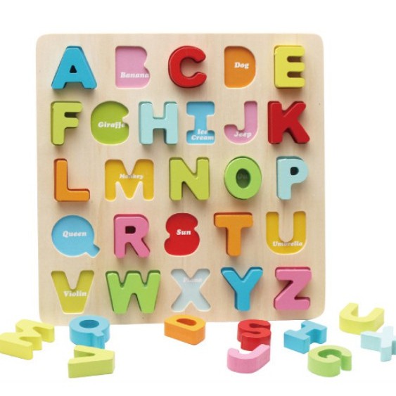 Mainan Edukasi Chunky Puzzle Kayu Tebal TIMBUL BESAR Huruf Kapital Alfabet / Puzzle 3D Angka Tanda Hitung / Chunky Wooden Puzzle Gendut